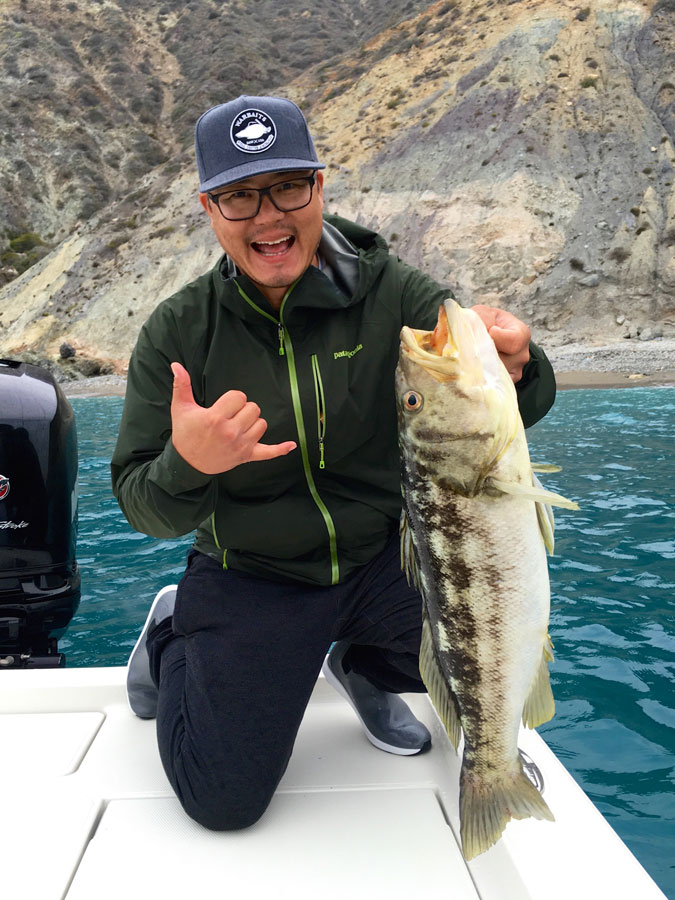 Steve was stoked on this slug of a Catalina calico bass.